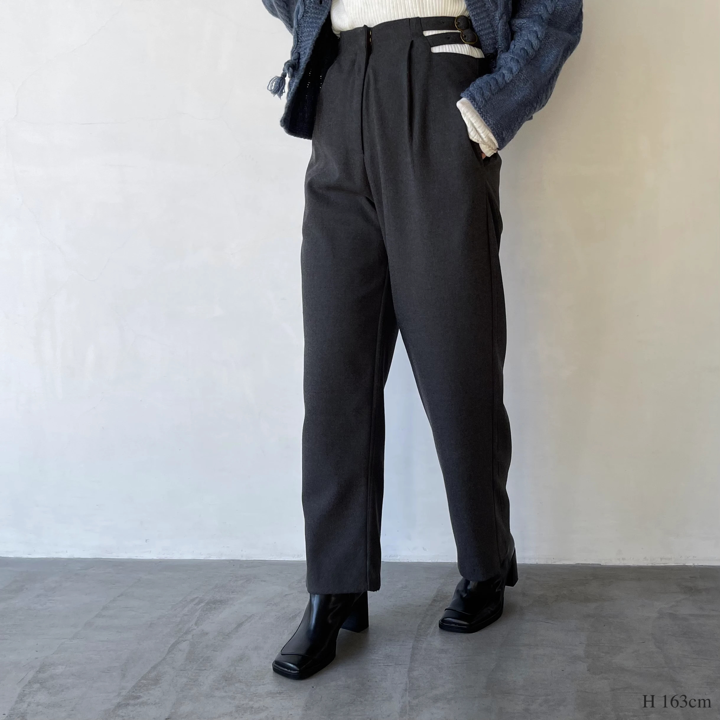 asymmetry side belt pants