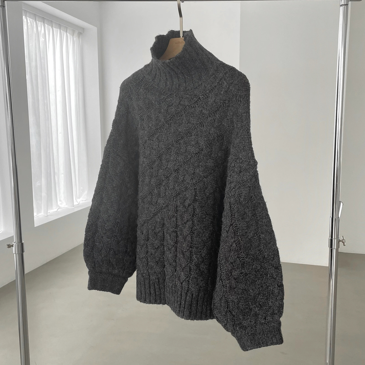 high neck loose aran knit