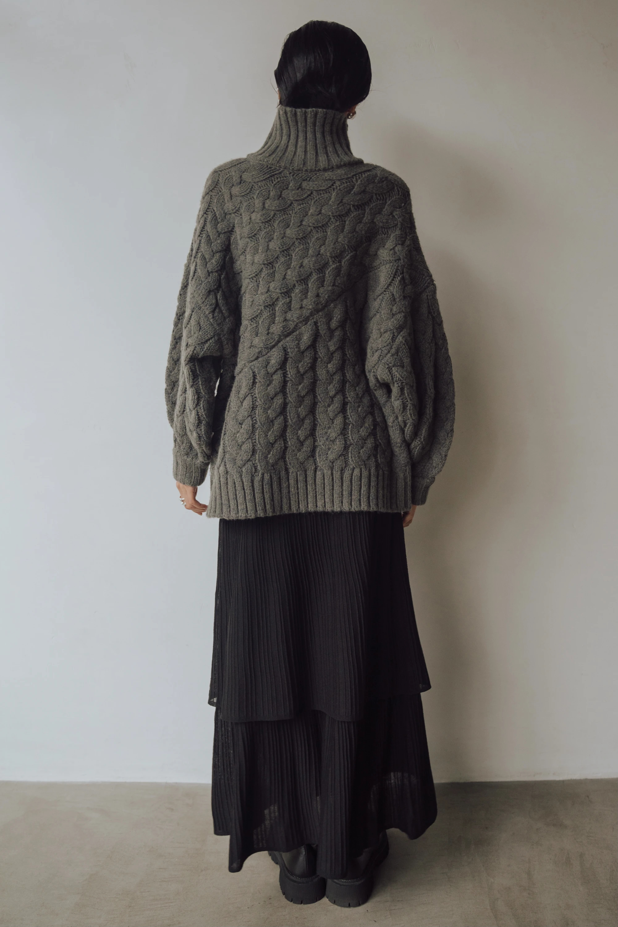 high neck loose aran knit