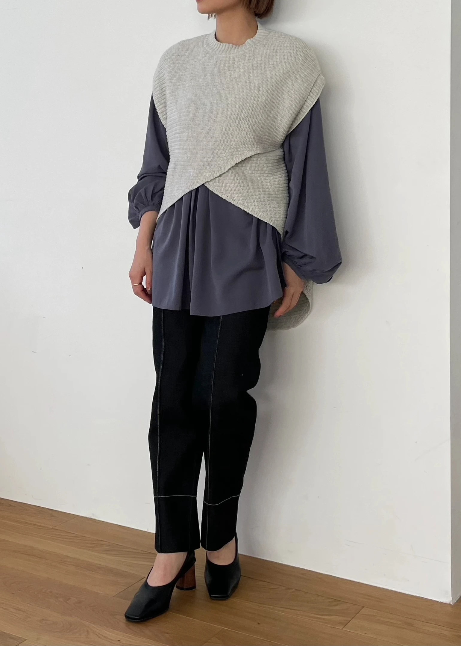 layered asymmetry knit vest