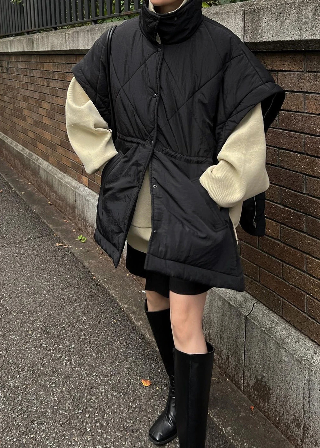 メルカリ poncho deformation panel quilting coat