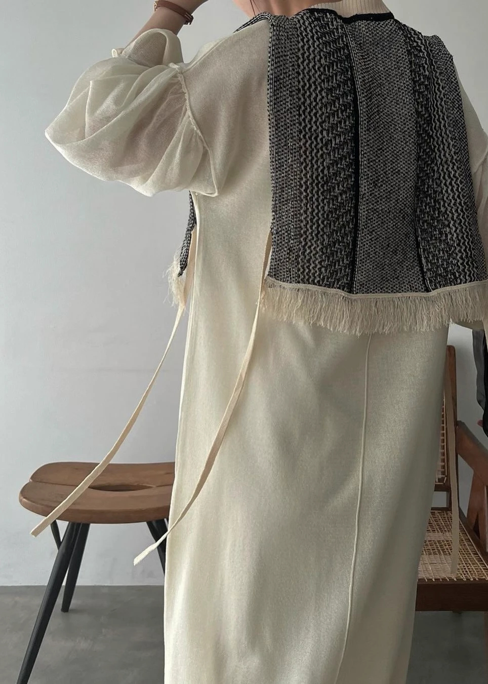 fringe jacquard zip knit vest