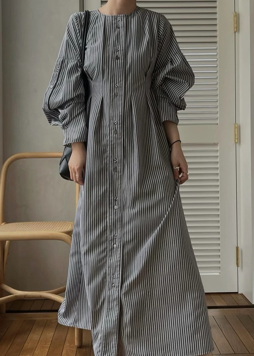 button flare sleeve stripe cotton OP