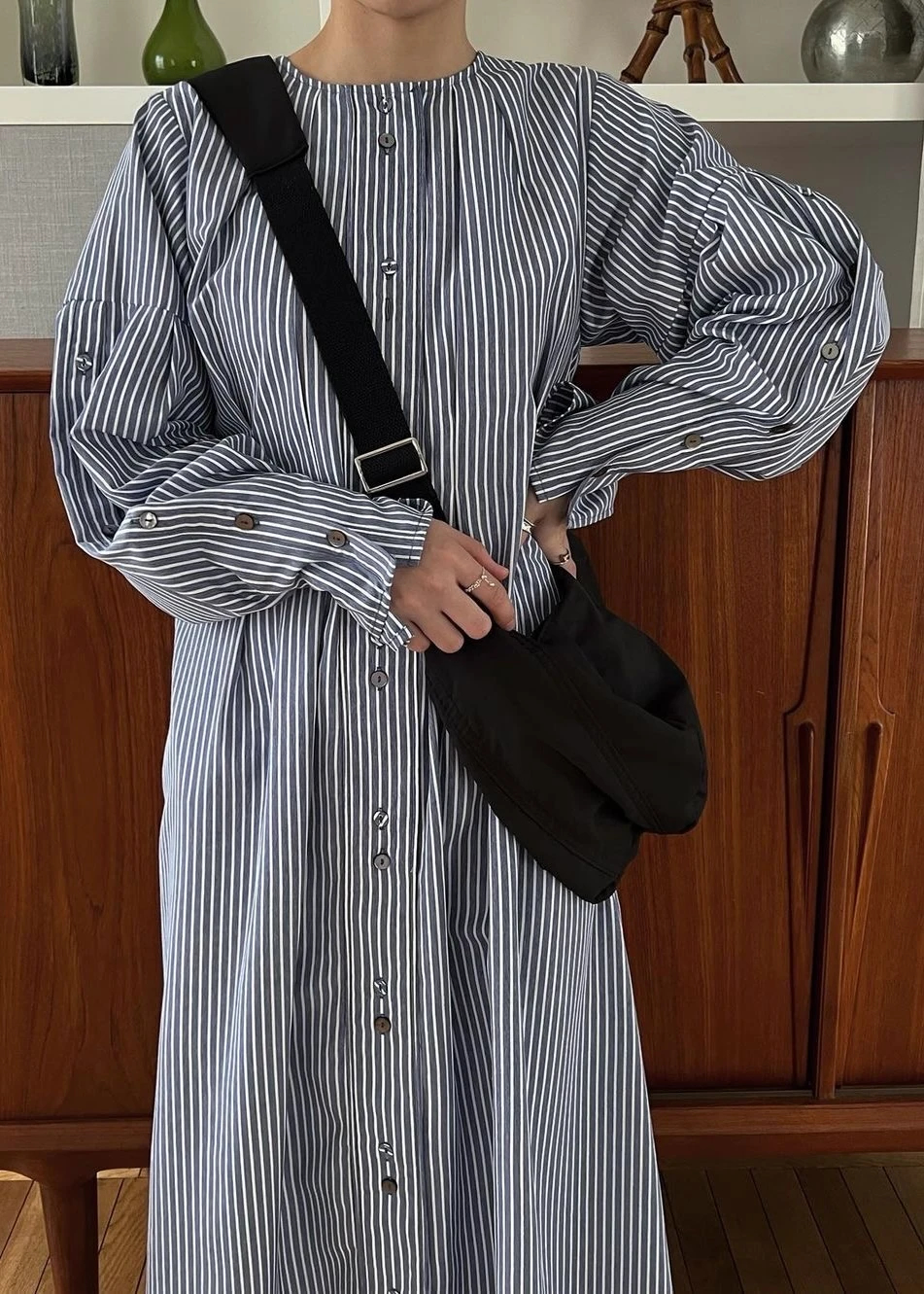 button flare sleeve stripe cotton OP / willfully（ウィルフリー）の
