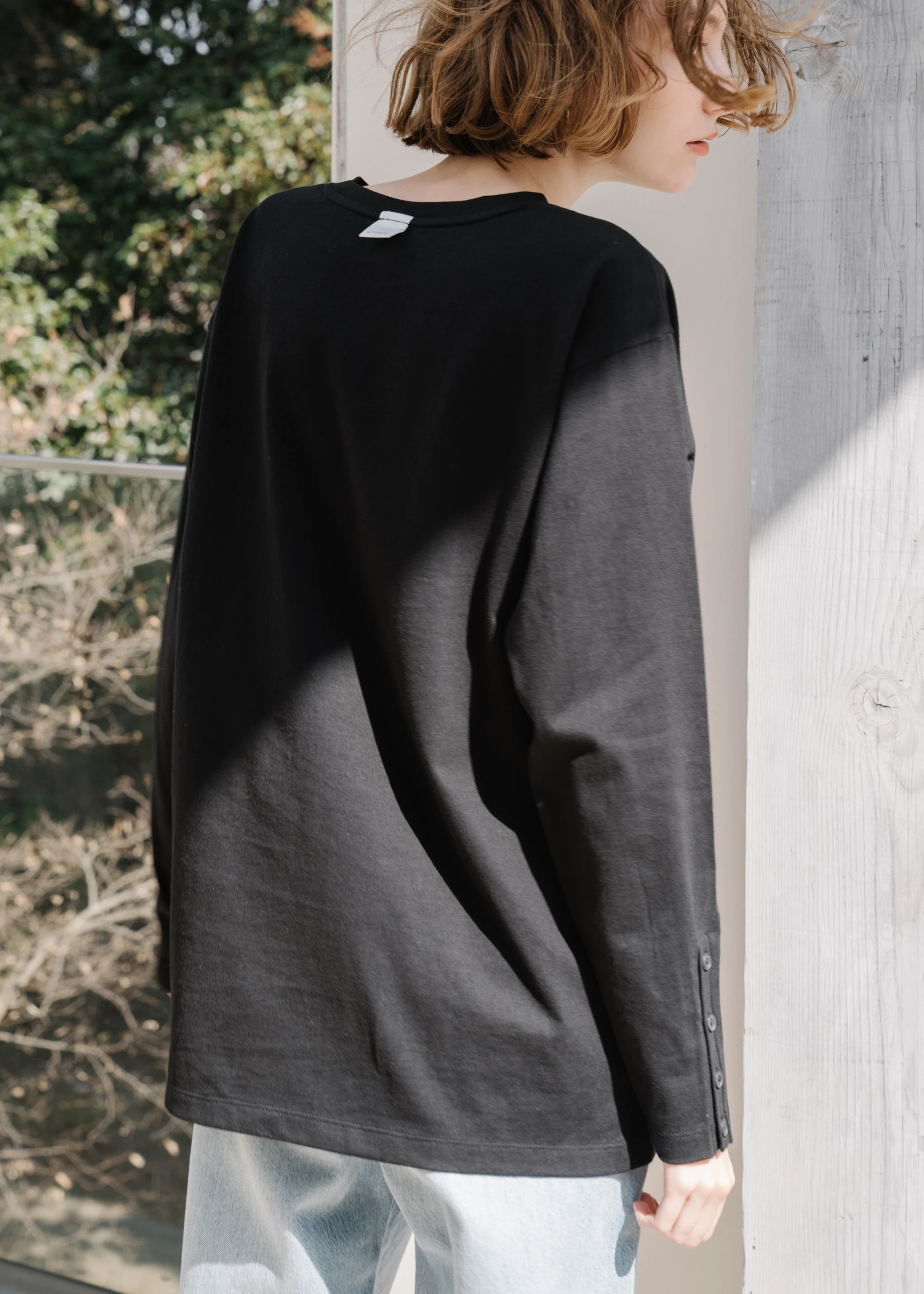 cotton back tag button sleeve long T