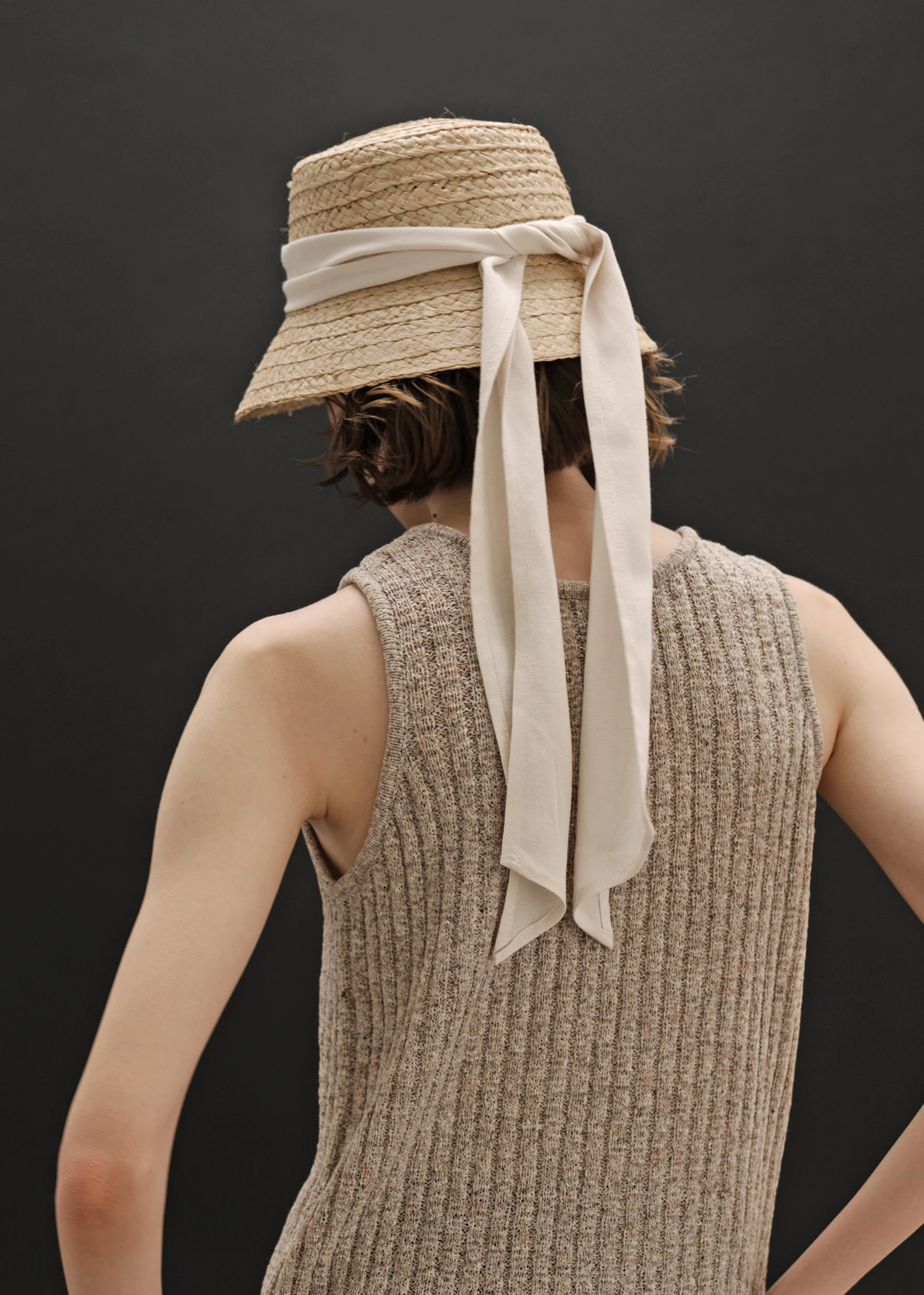 linen ribbon raffia cloche hat