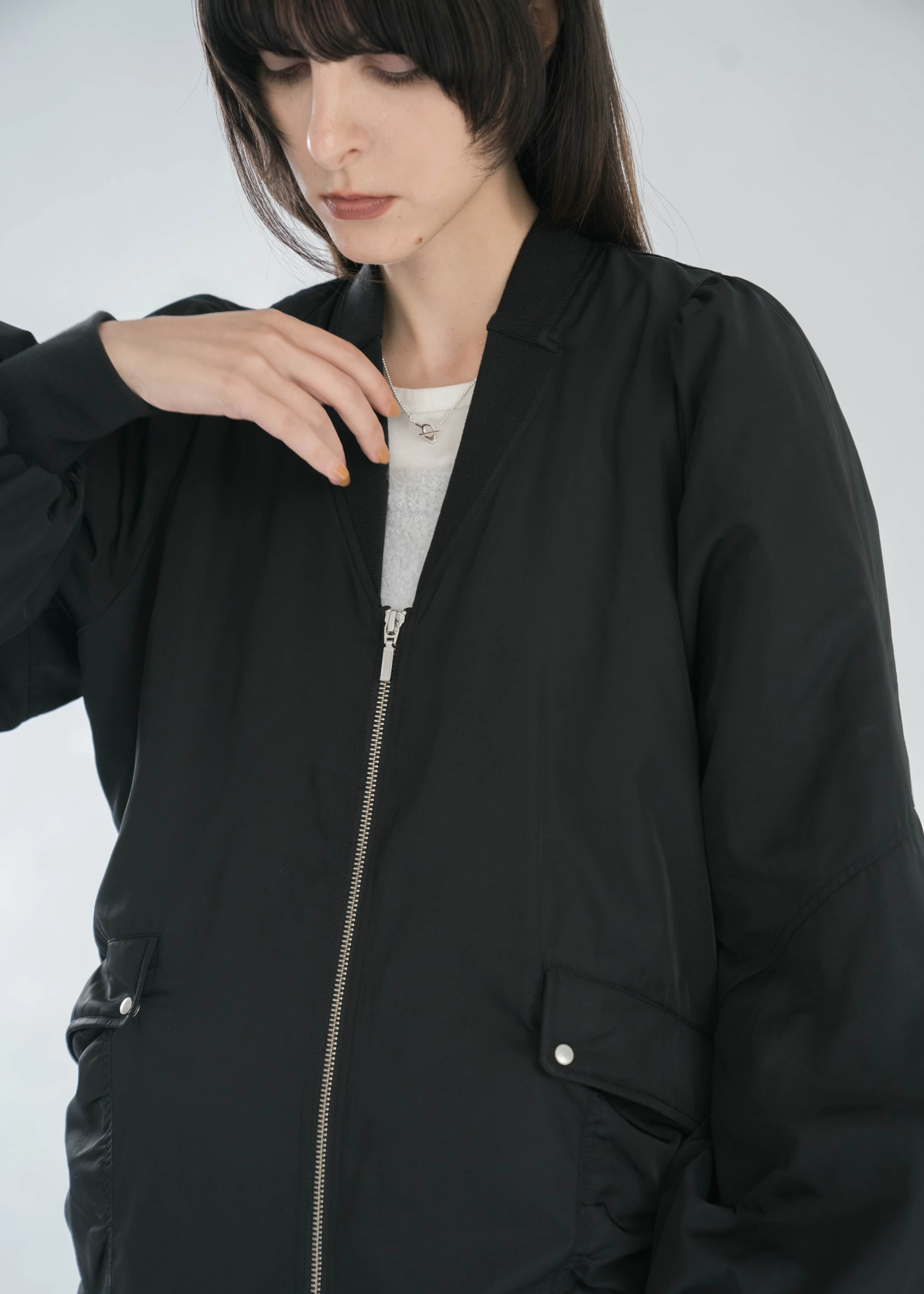 lapel like rib welling sleeve M/jacket