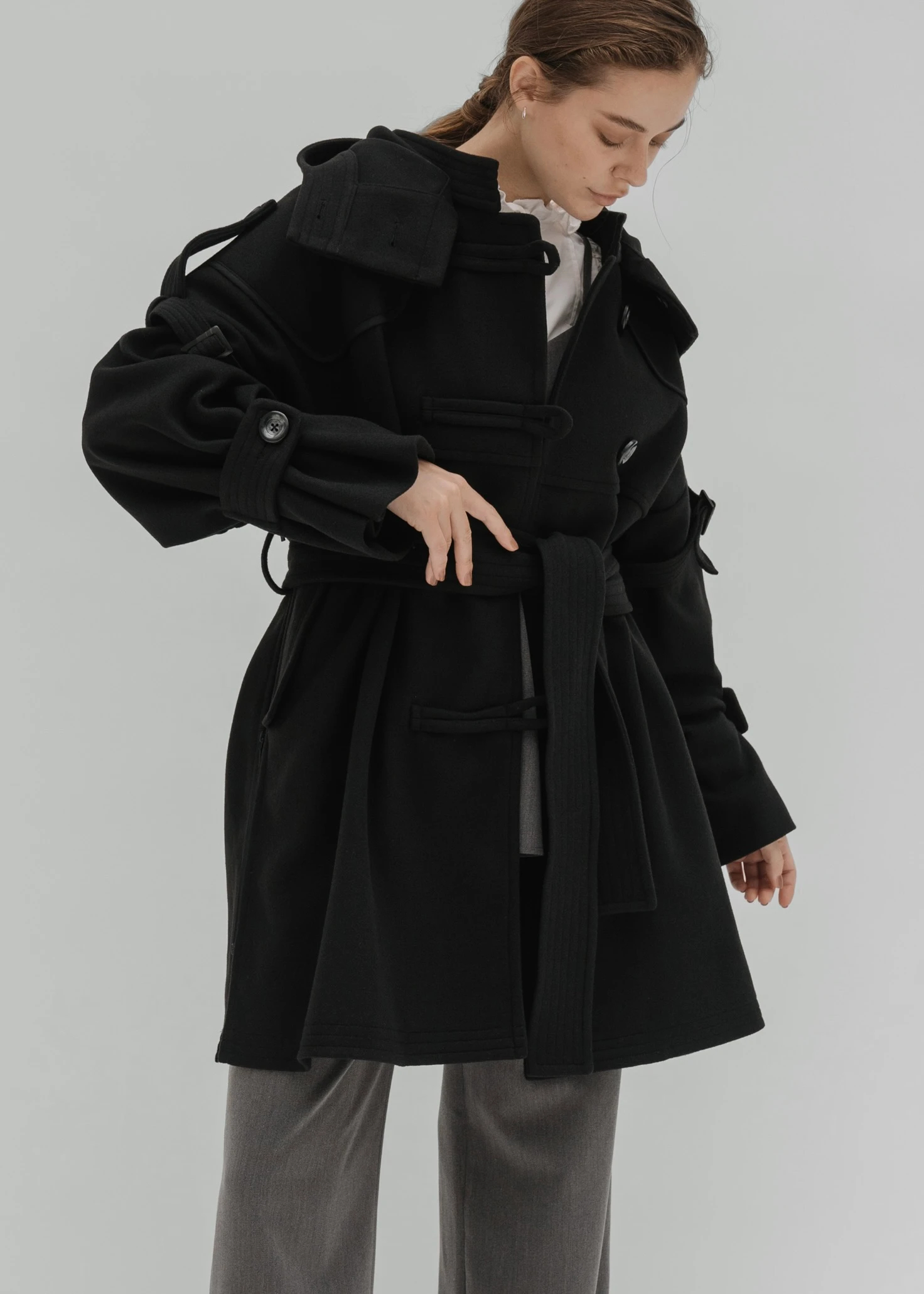 various deformation jersey melton midi poncho coat / willfully ...