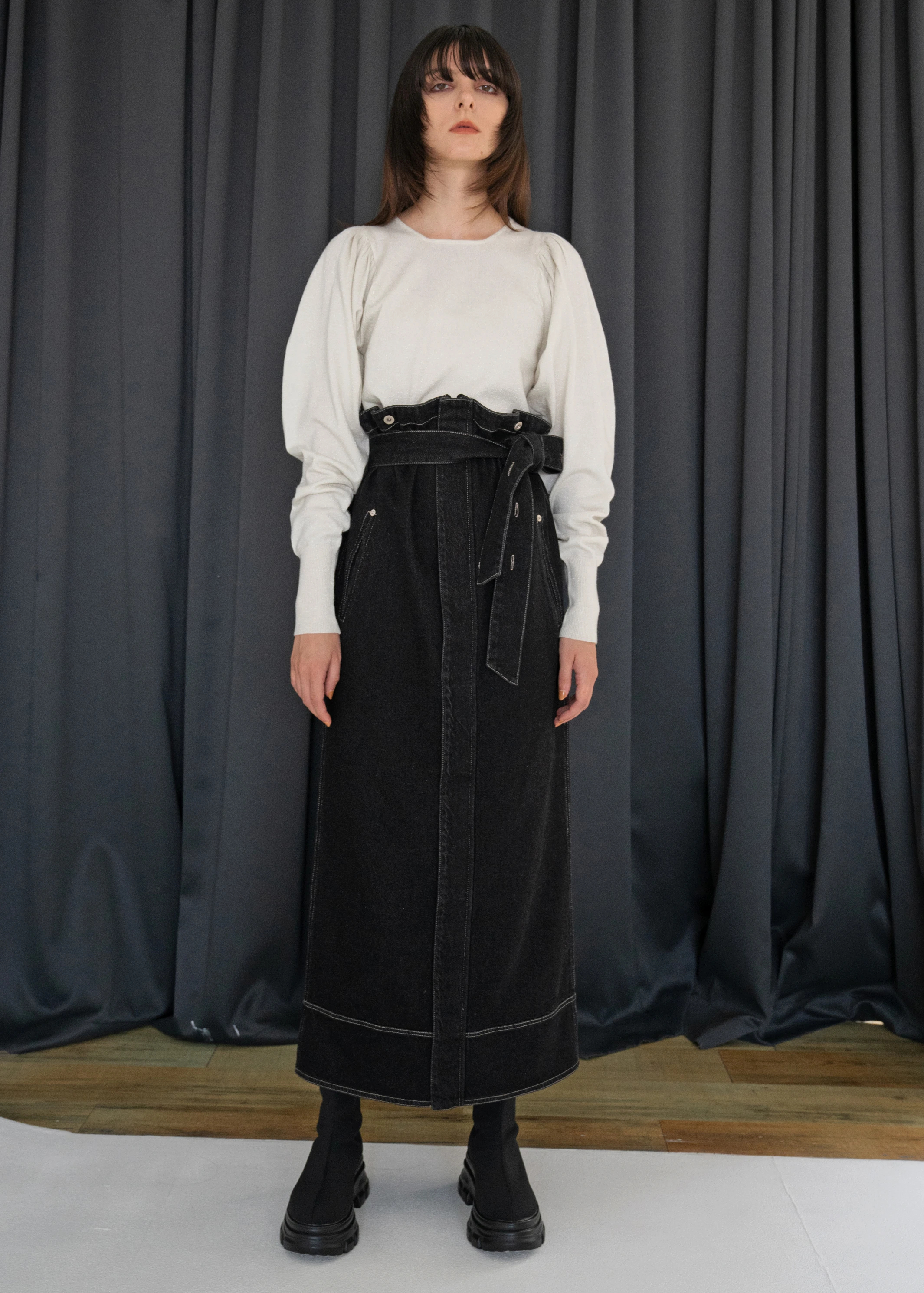 denim hang back loop 3way skirt OP