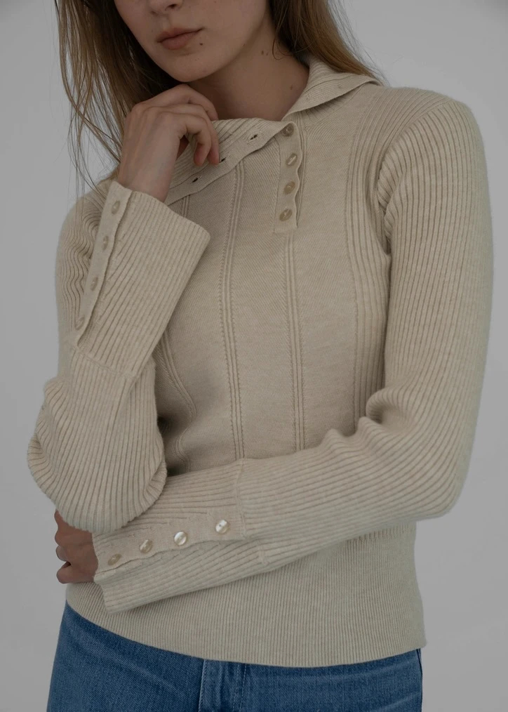 unfold botton turtle rib knit