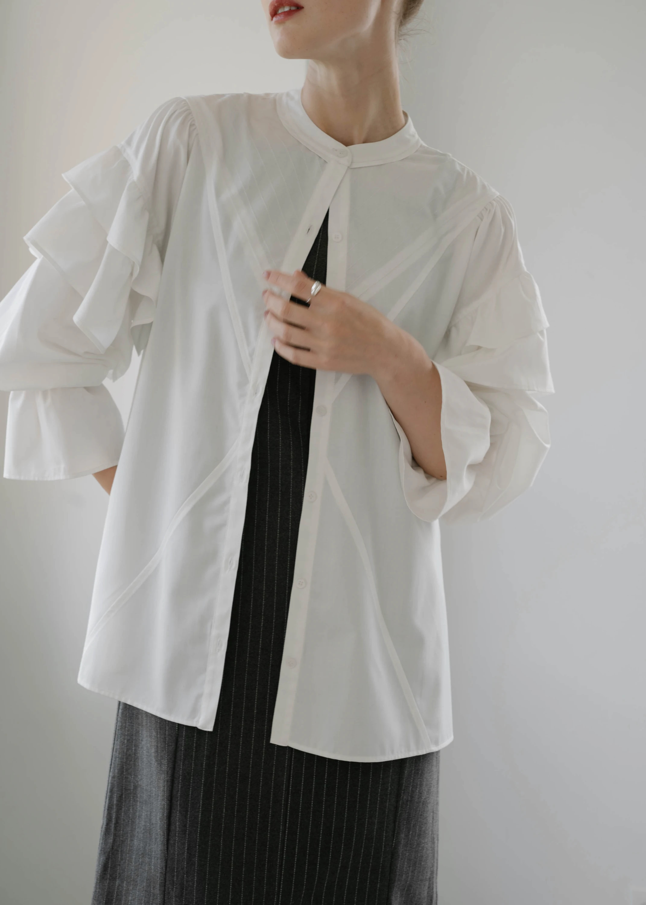 patchwork frill volume sleeve BL