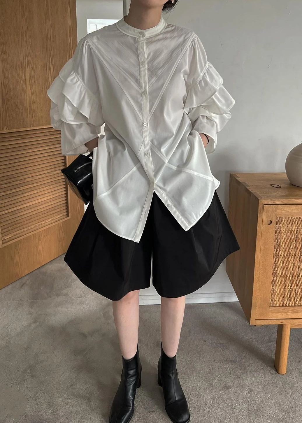 patchwork frill volume sleeve BL