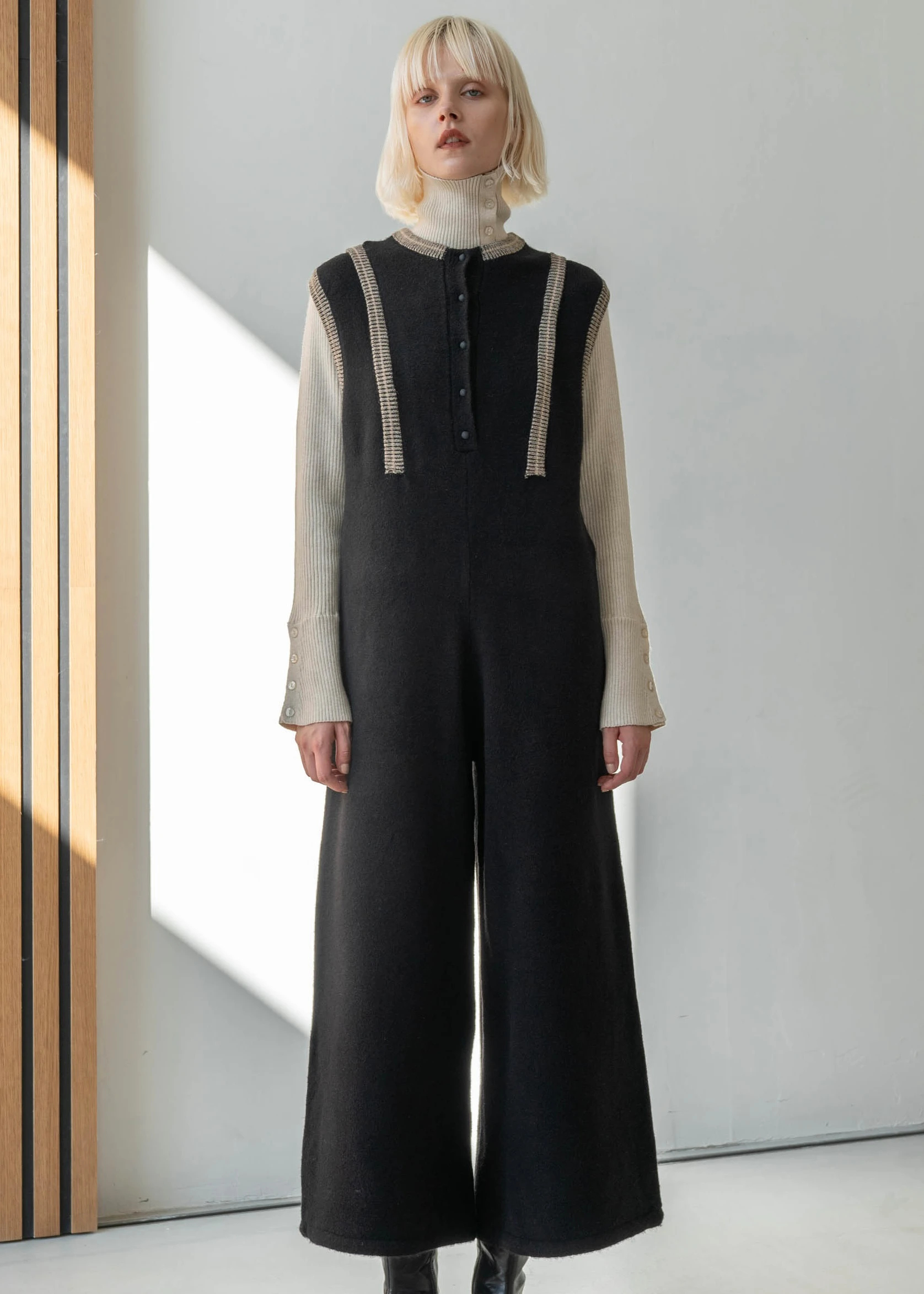 pattern rib squeeze hem knit all-in-one / willfully（ウィルフリー