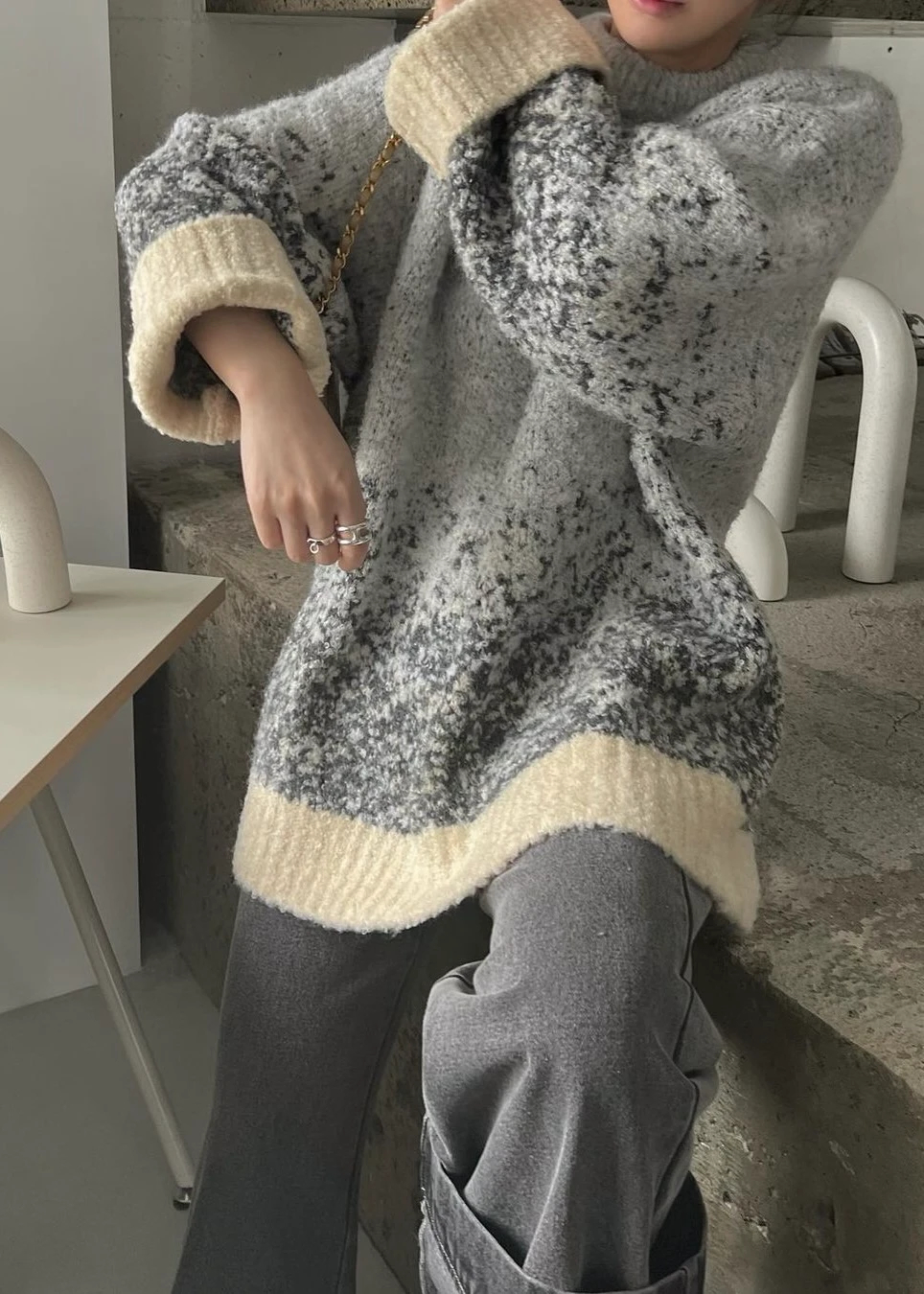 gradation jacquard big silhouette knit