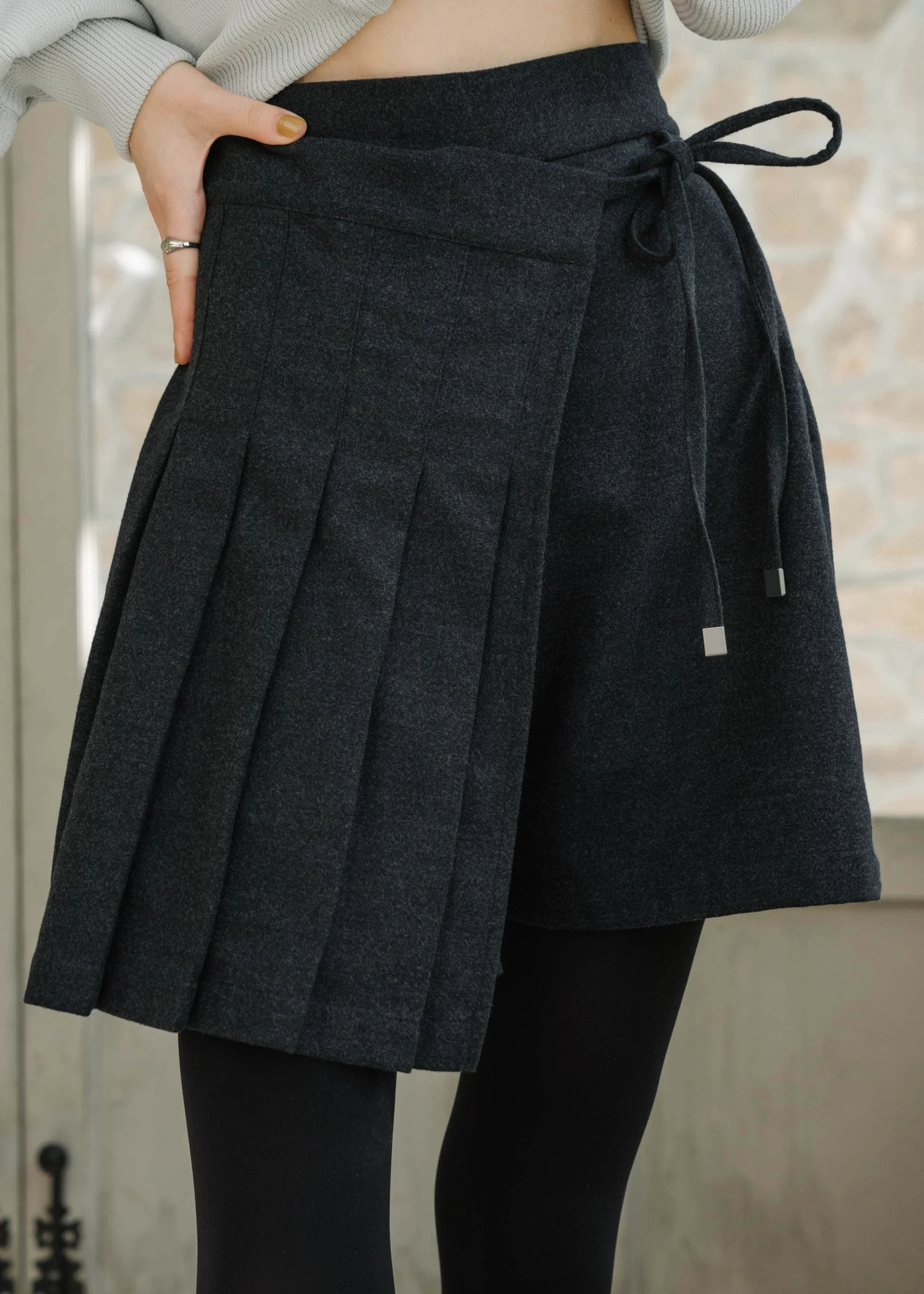 wrap pleats flannel skirt S/PT