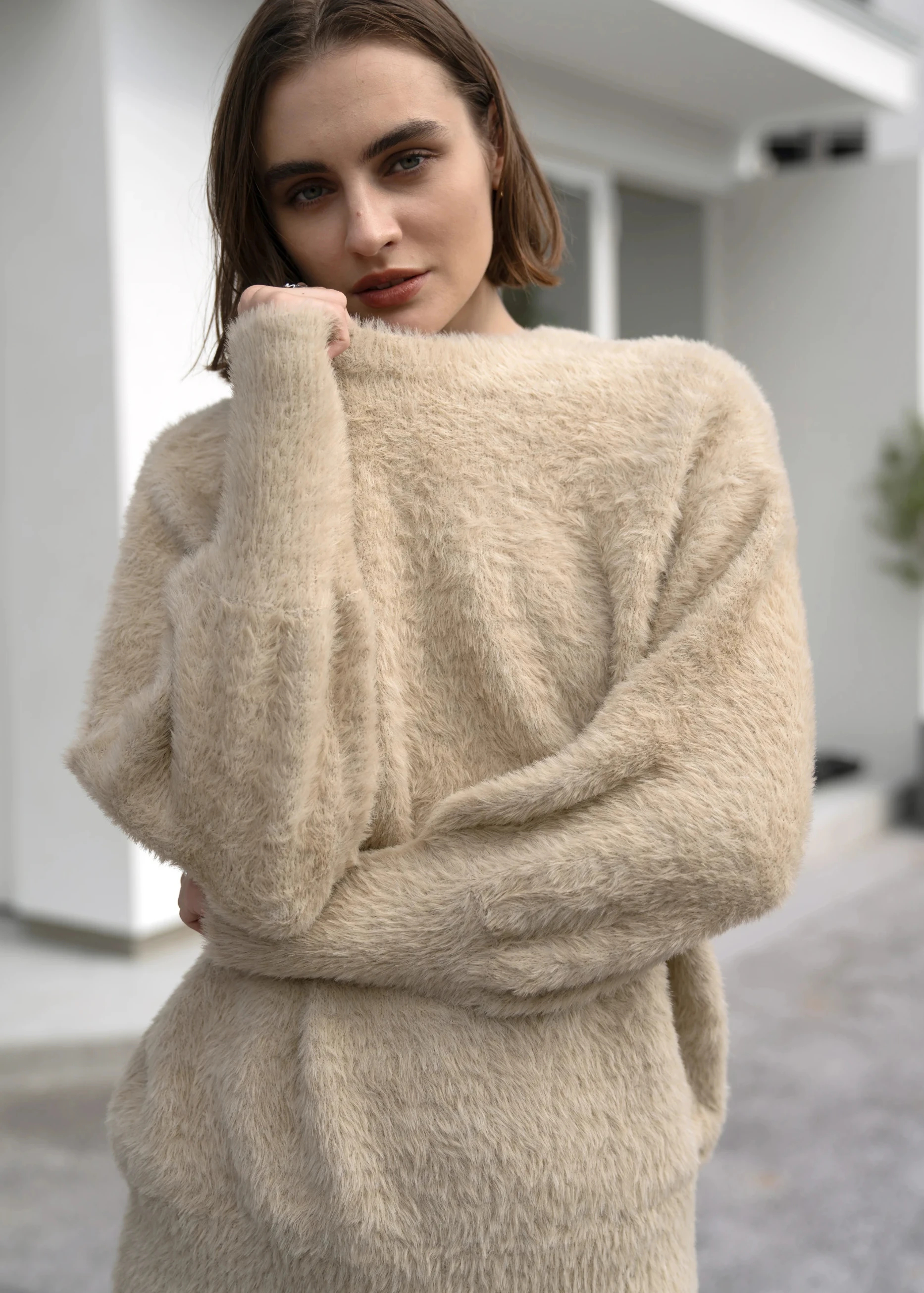 mix color shaggy fluffy knit