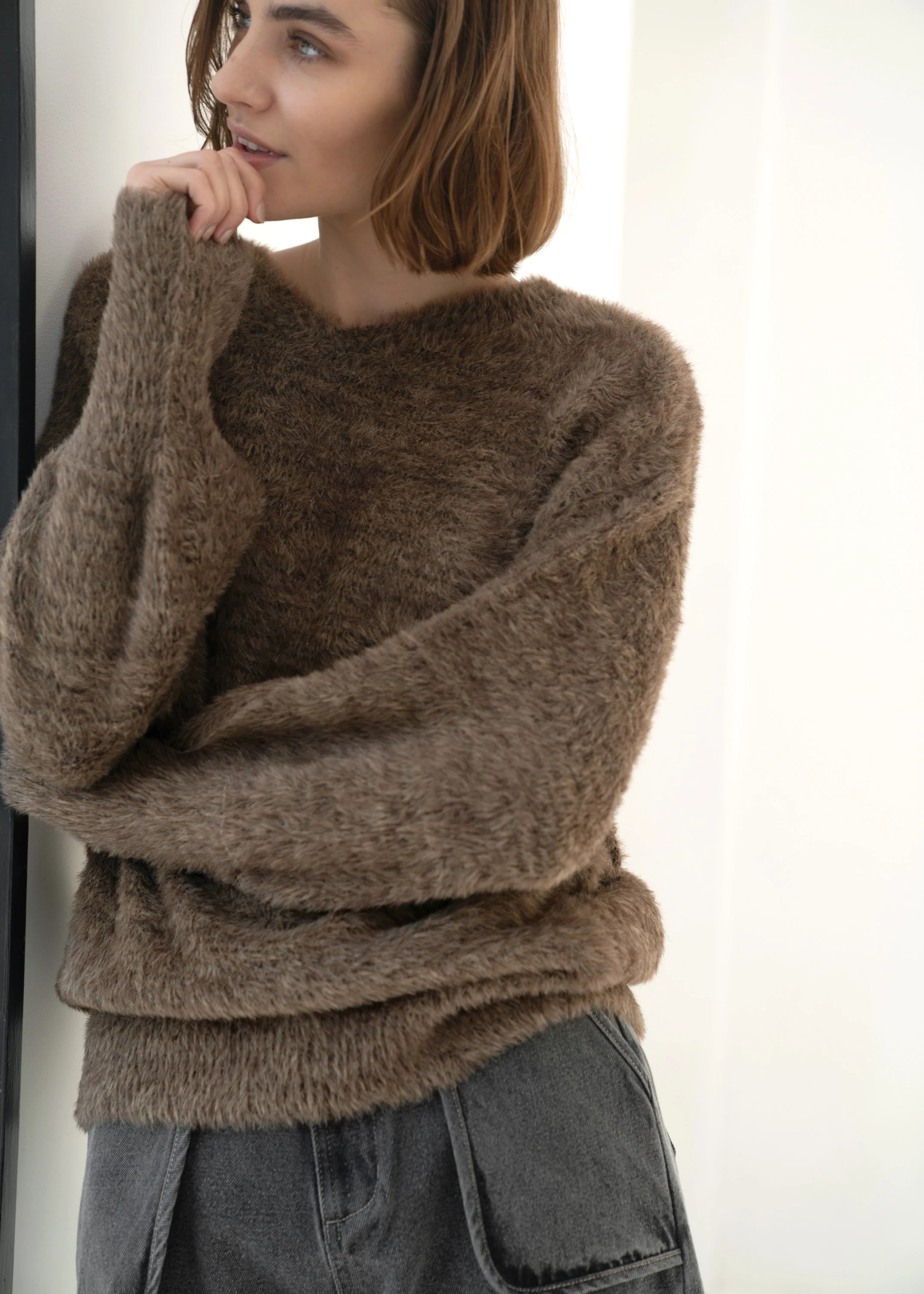 willfully mix color shaggy fluffy knit-