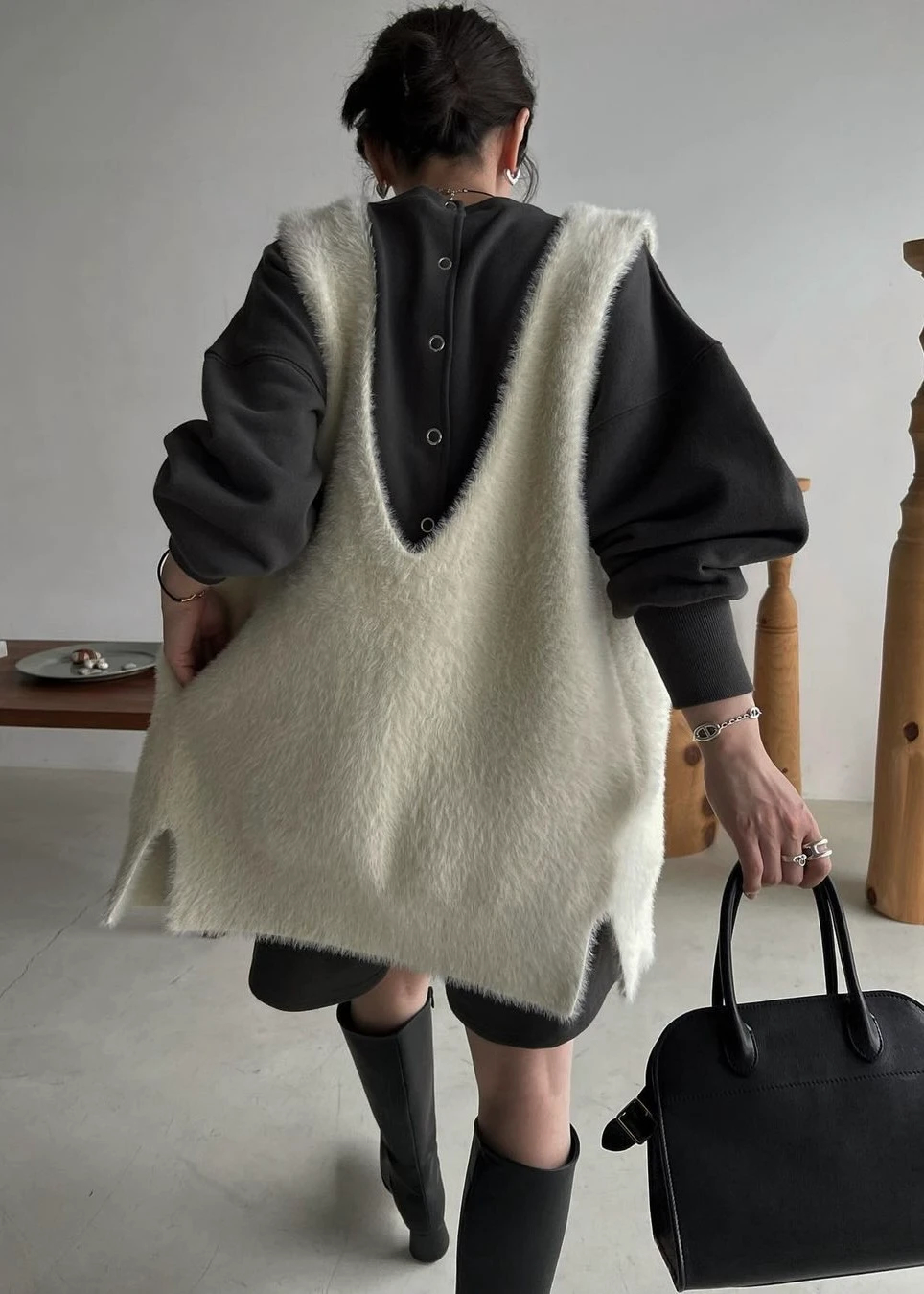 multi way shaggy knit vest