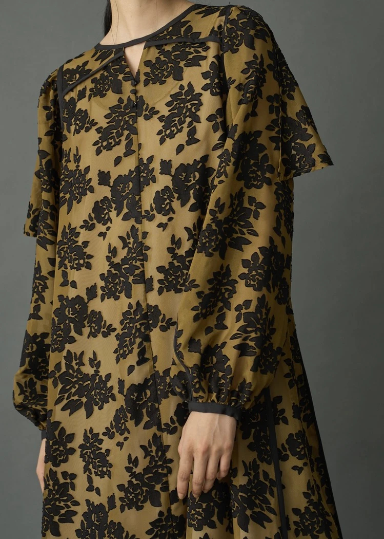 flower jacquard bi color piping OP ワンピース-