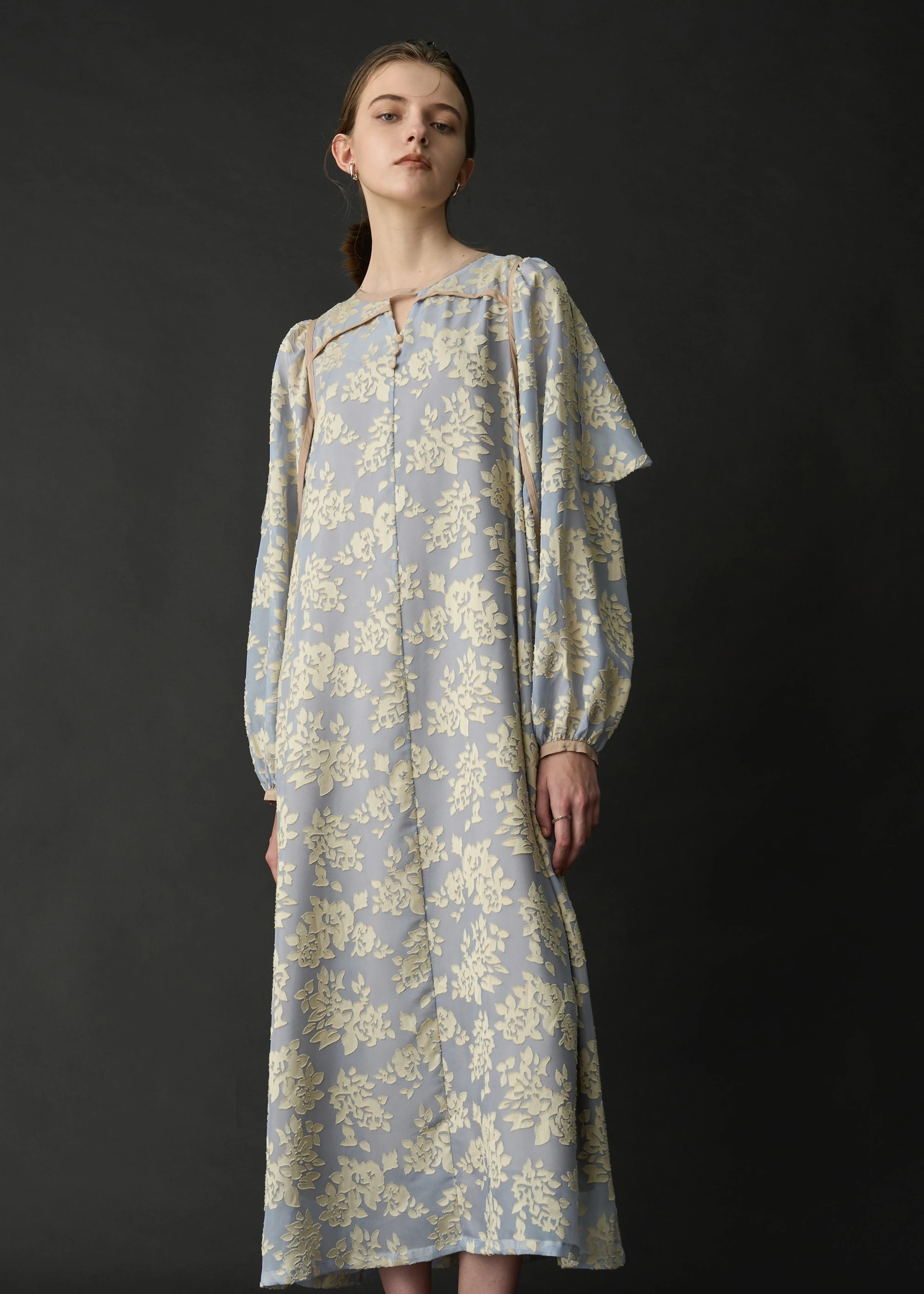 flower jacquard bi color piping OP ワンピース-