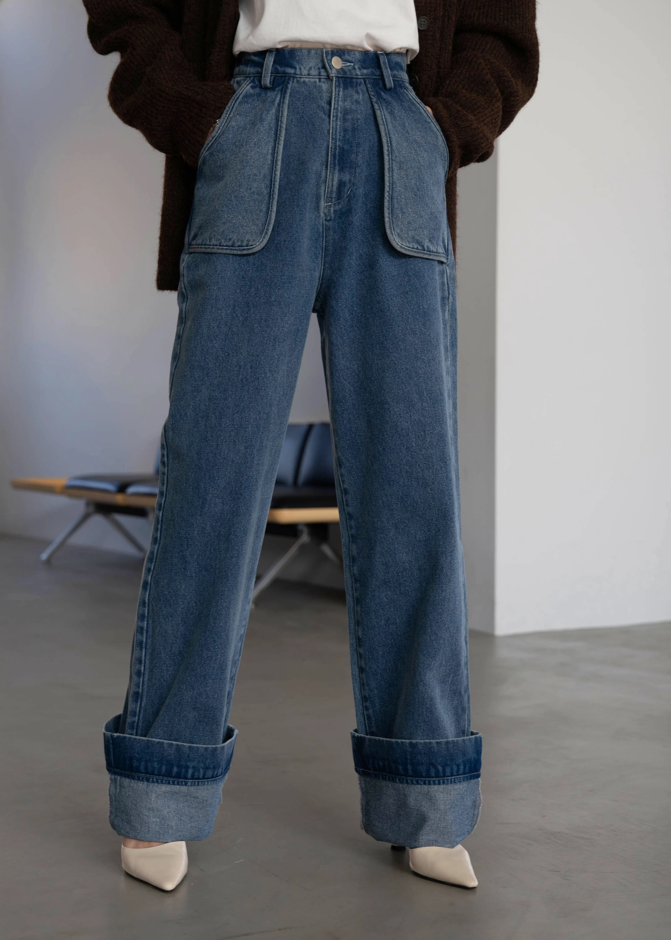 flap pocket attach roll up denim PT