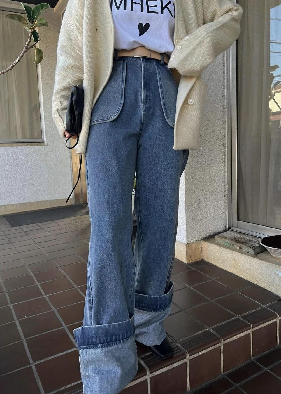 flap pocket attach roll up denim PT