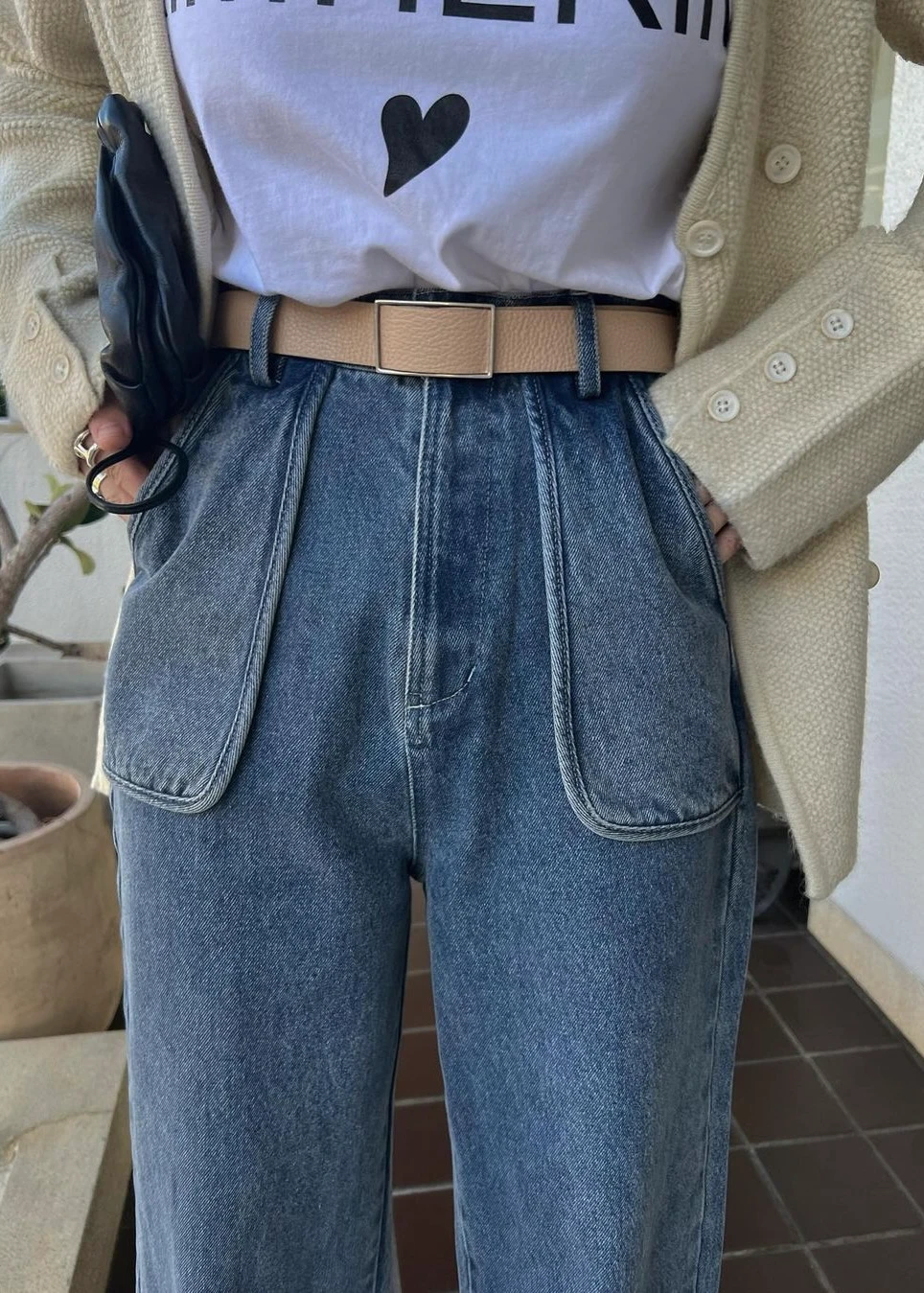 flap pocket attach roll up denim PT