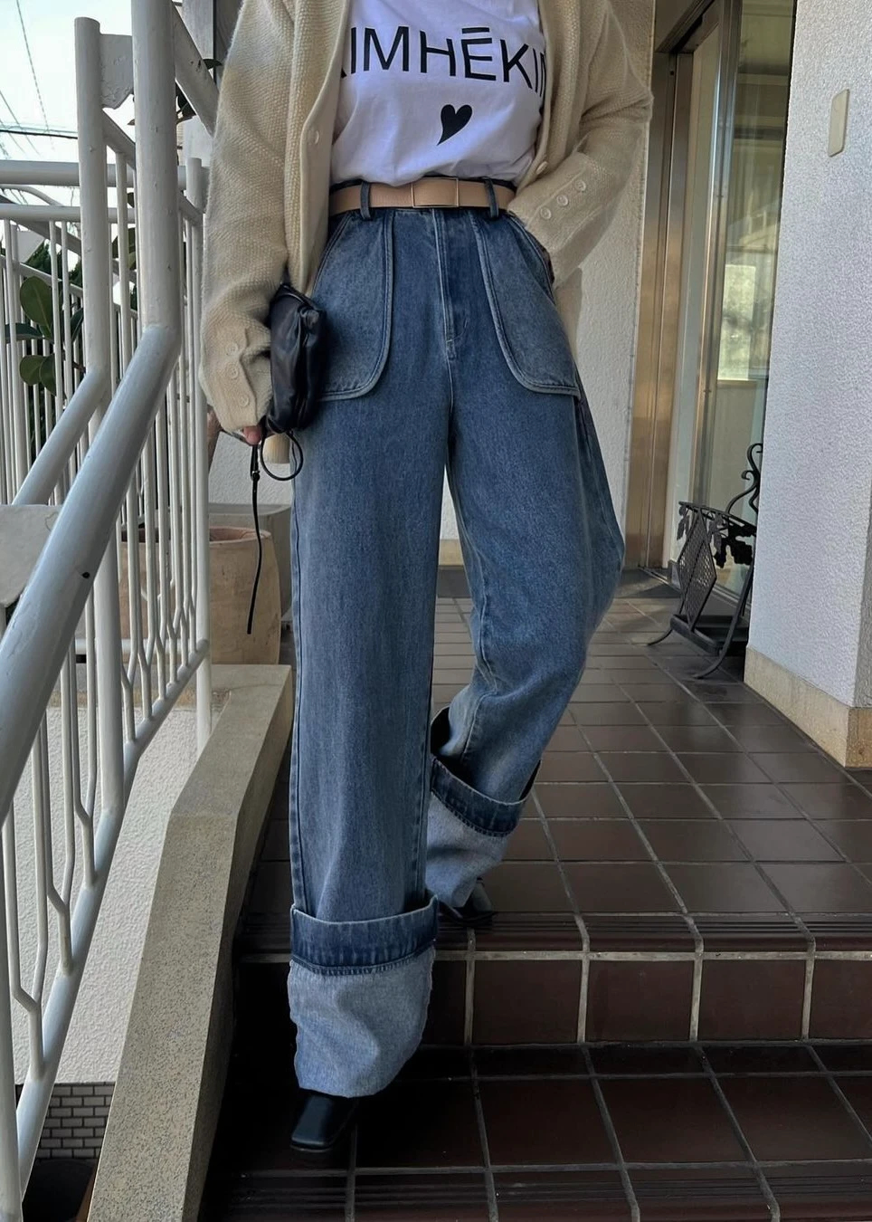 flap pocket attach roll up denim PT