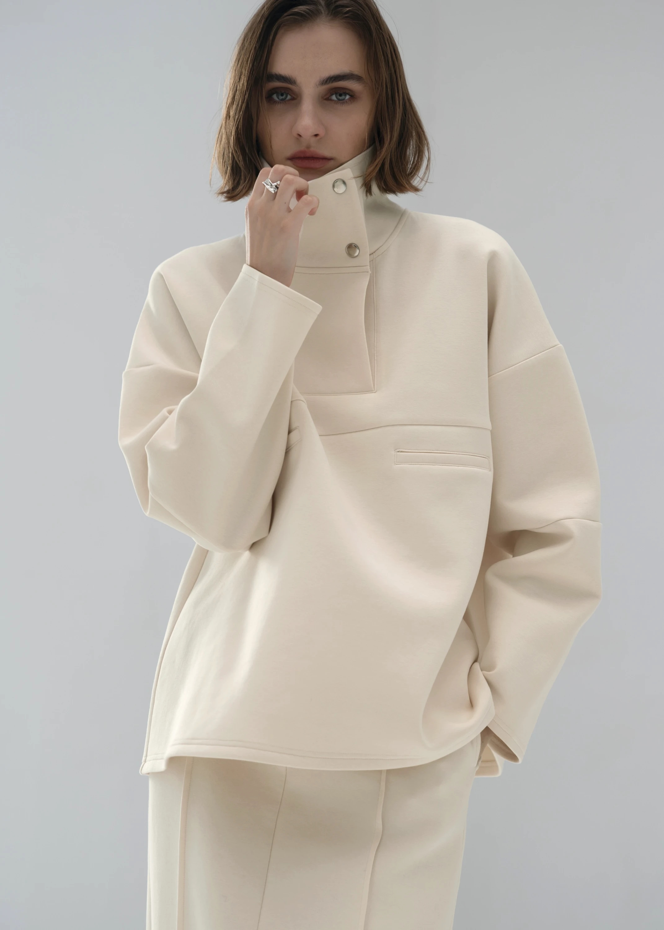 button skipper ponte chimney collar pullover