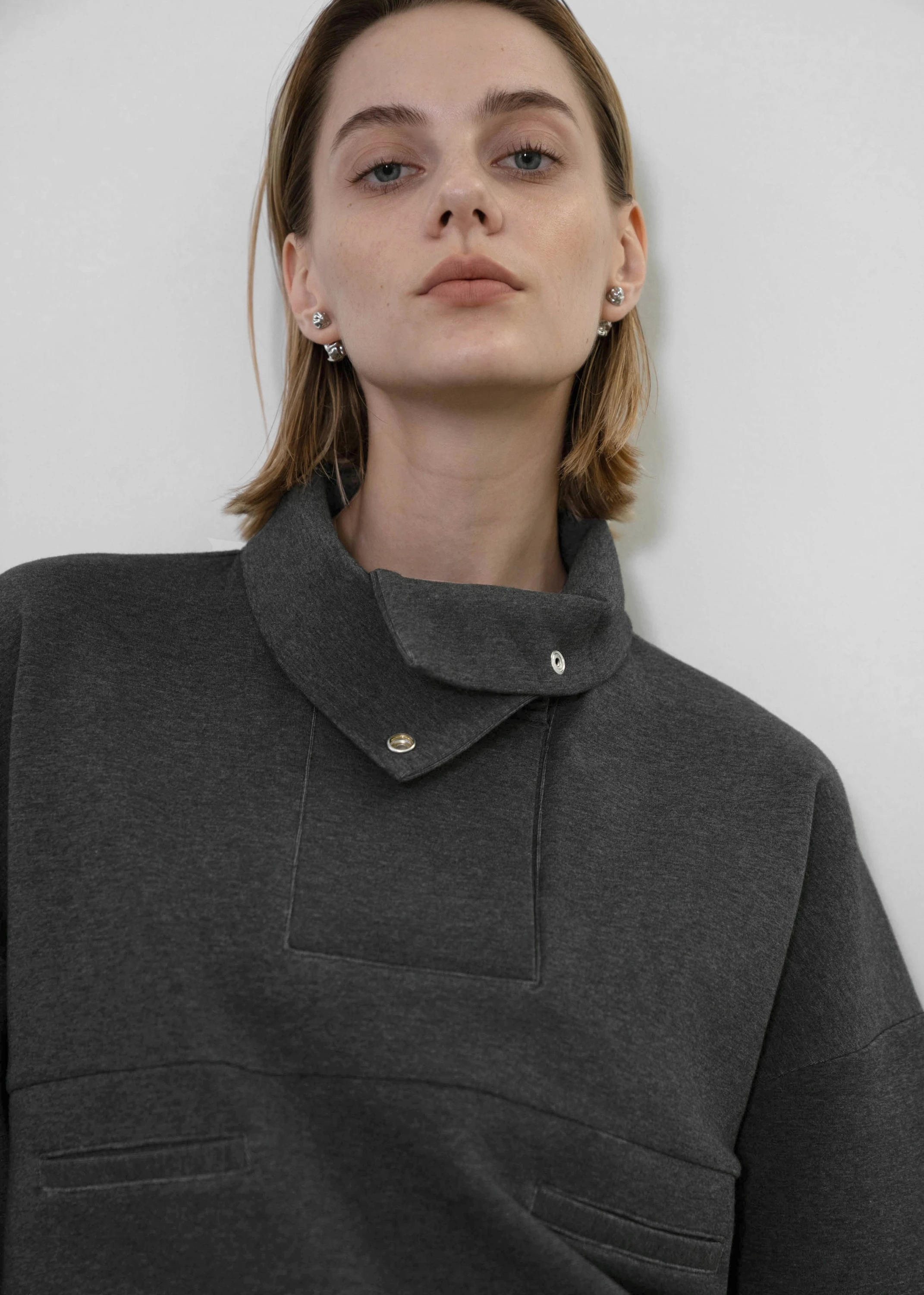 button skipper ponte chimney collar pullover-