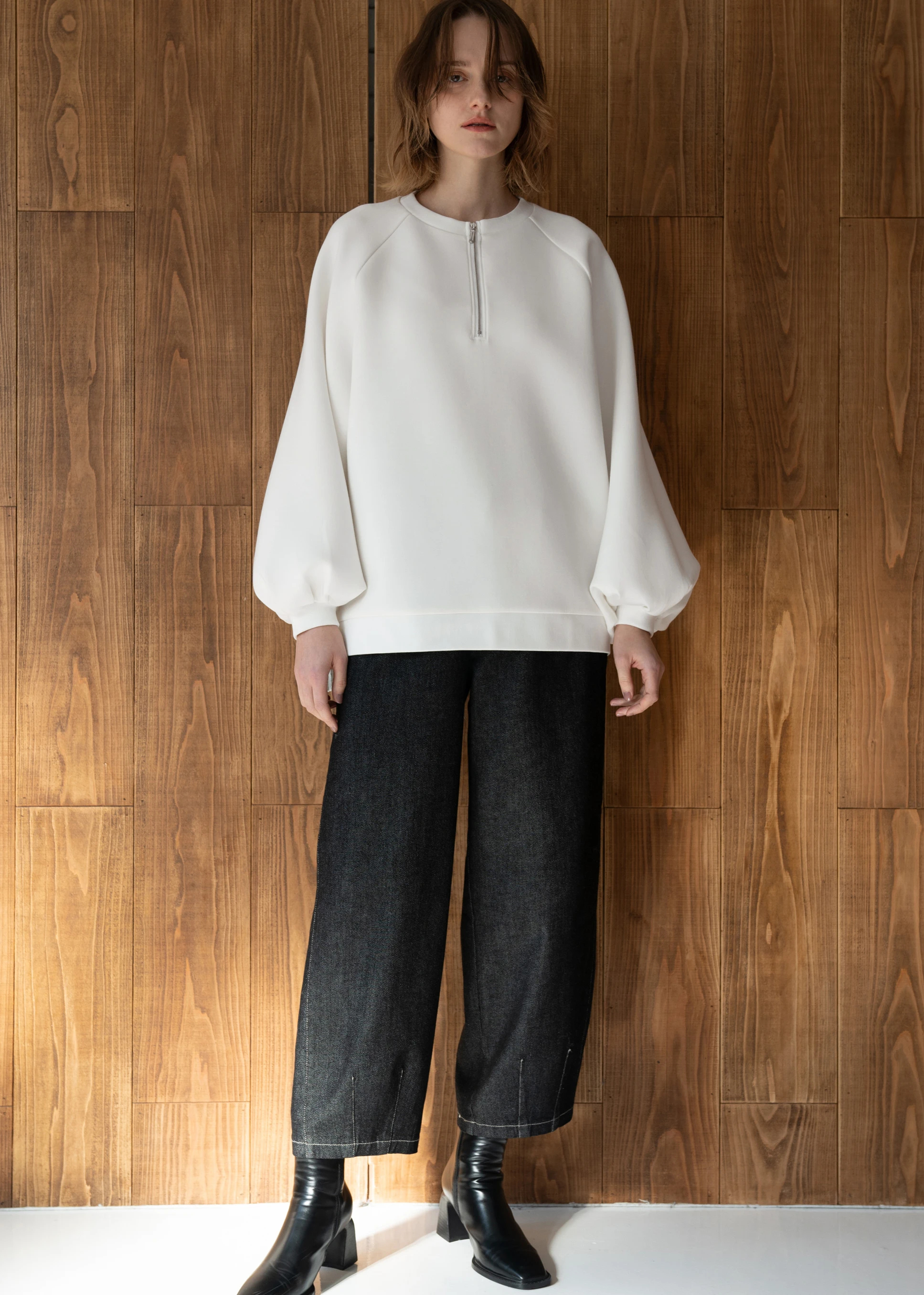 half zip double knit cutsew ponte tops / willfully（ウィルフリー 