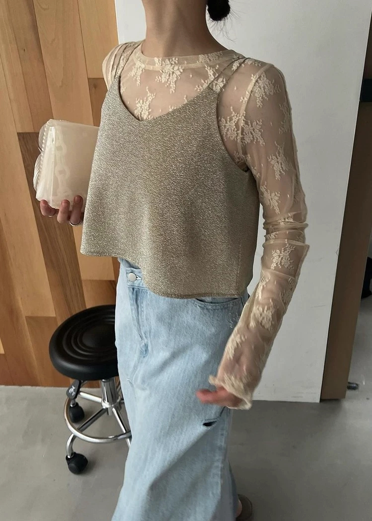 flower lace sheer tops