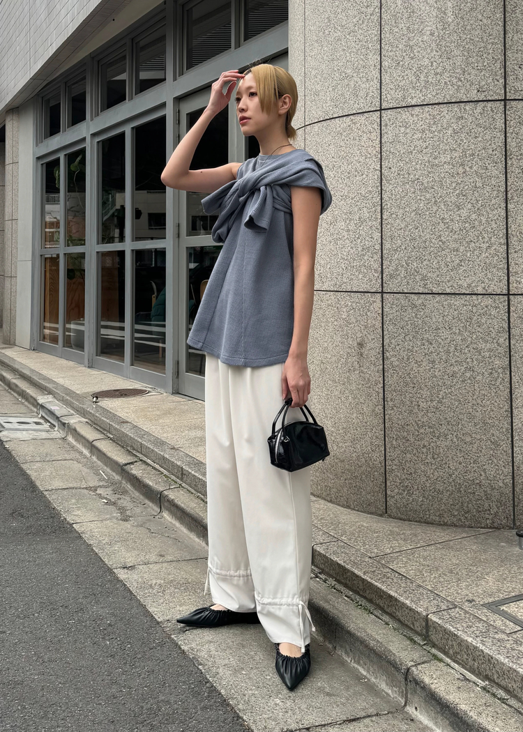 waffle layered slit shoulder tops