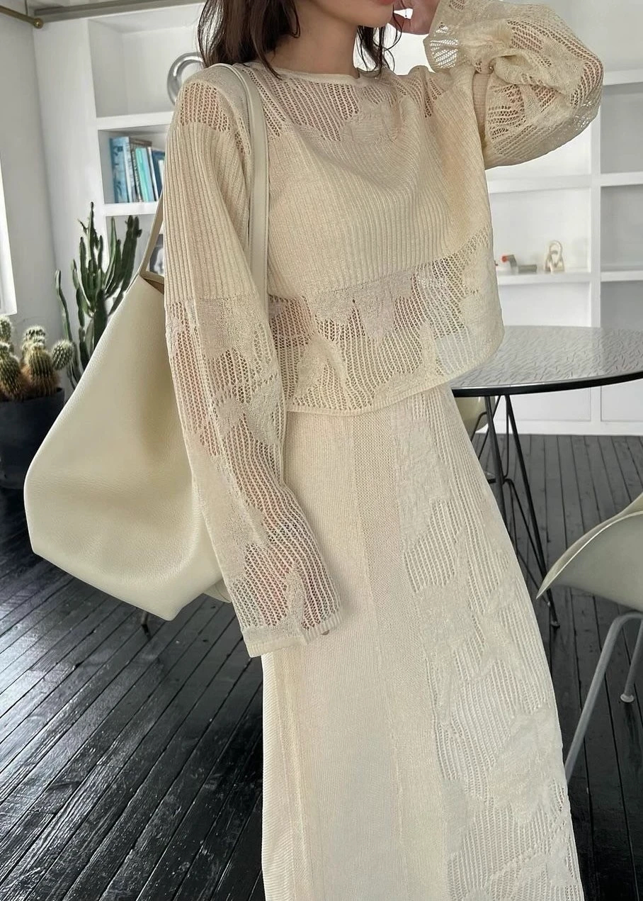 ウィルフリー mesh flower rib sheer knit