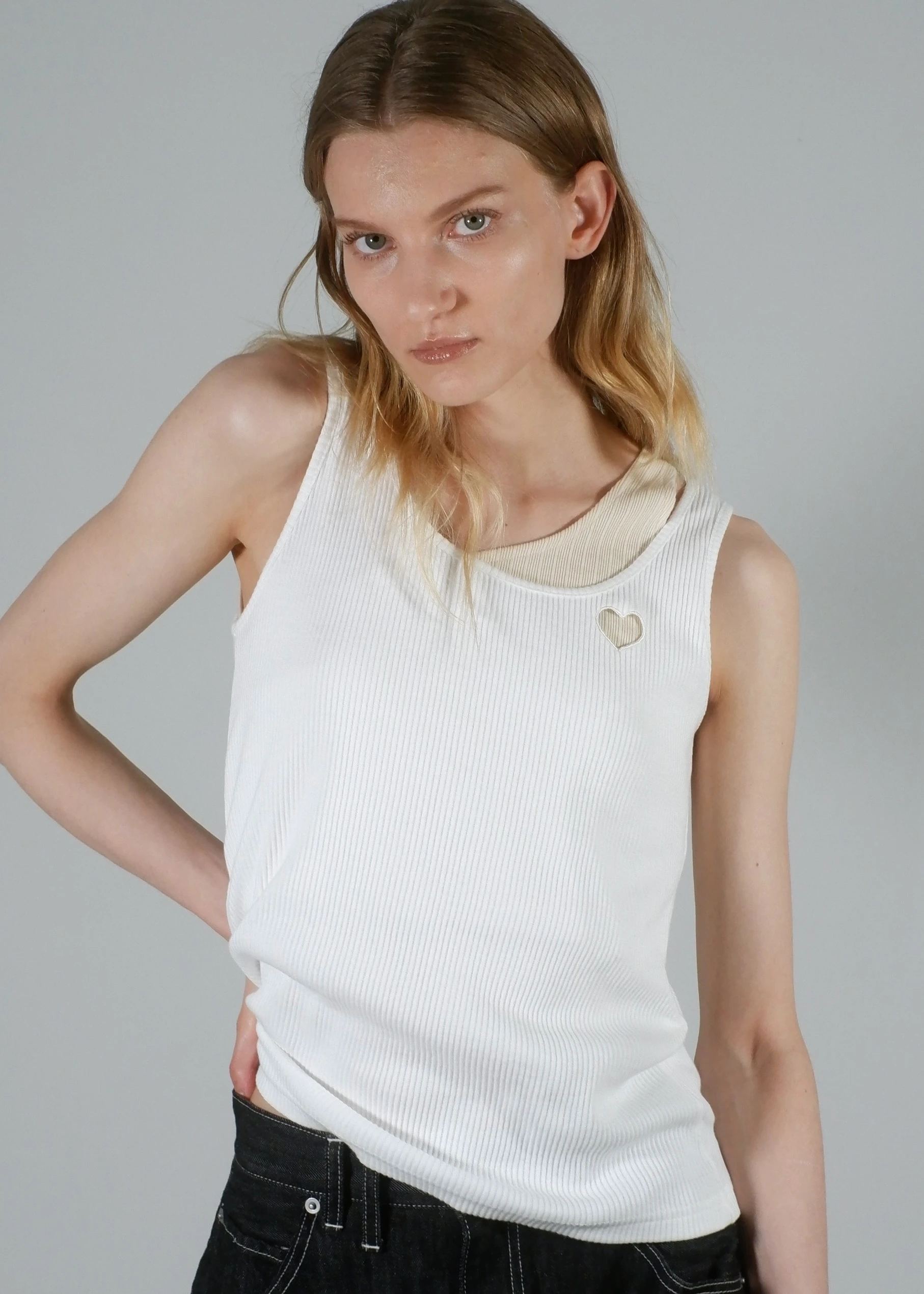 heart hollow out layered tank